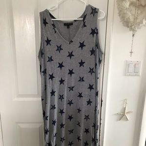 Plus size, grey tank dress with faded blue stars